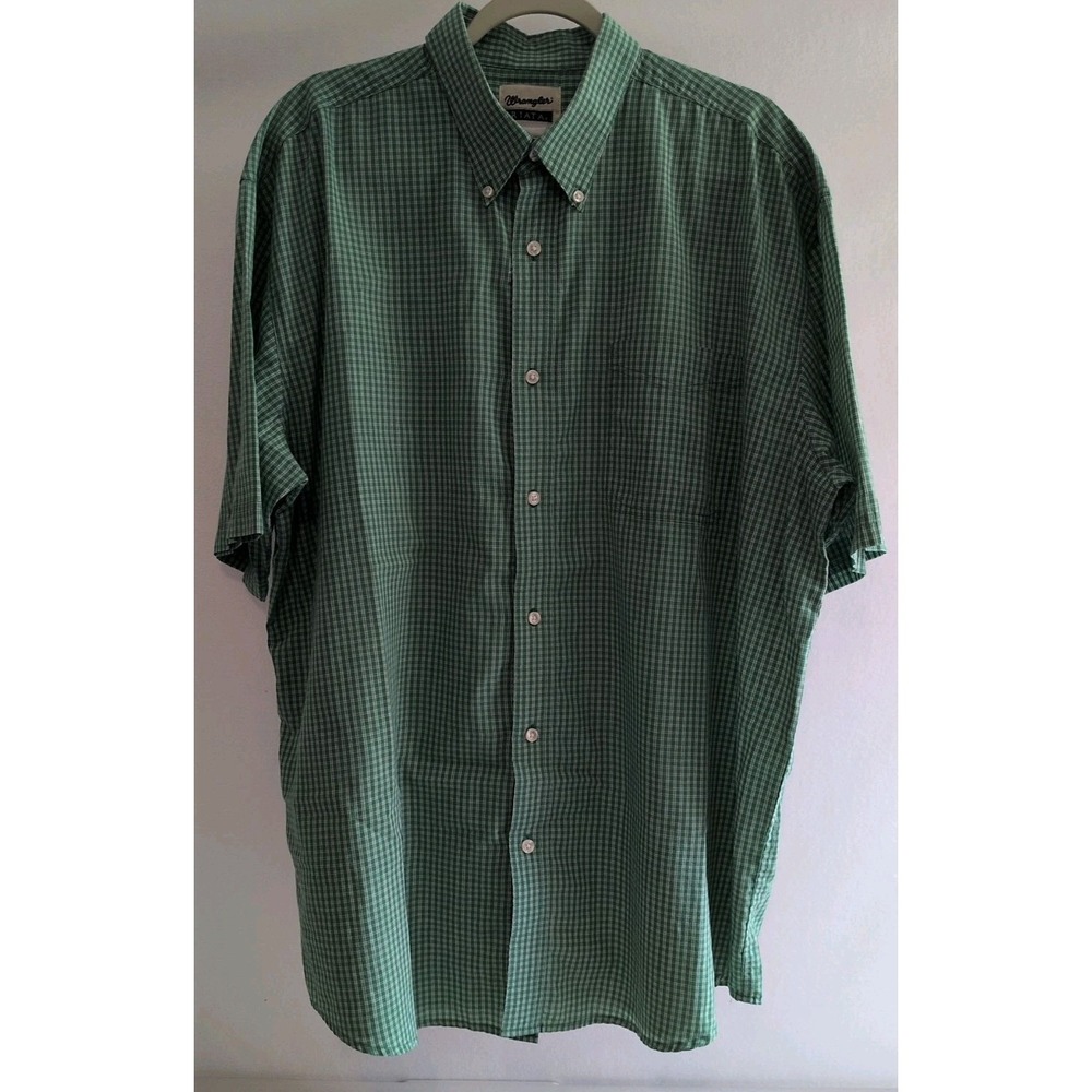 Wrangler Cool River Men Shirt  Green‎ Gingham Plaid Short Sleeve Button Down 2XT